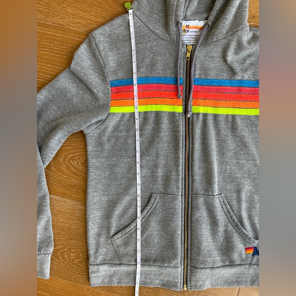 Aviator Nation Gray Hoodie with Rainbow Chest Stripes (M) - Picture 7 of 7